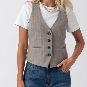 SAINT + SOFIA ASTRID WAISTCOAT BROWN HERRINGBONE-14